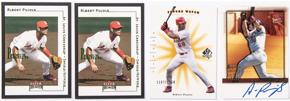 2001 Assorted Albert Pujols Rookie Card Collection (4) Including Bowman Signed Card & 3 Limited Cards